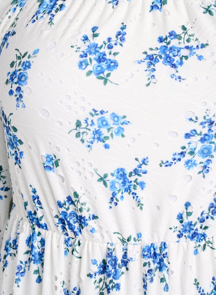 Ankellang kjole med blomstertrykk og hullbroderier, Hvit, Packshot image number 2