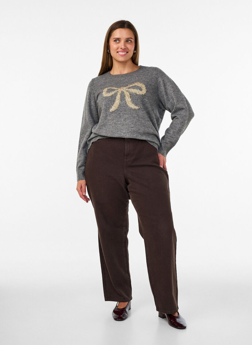 Strikkebluse med glittersl&oslash;yfe, Gr&aring;, Model image number 1