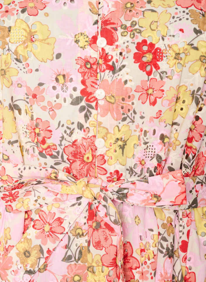Blomstrete midiskj&oslash;rt med broderie anglaise og knytebelte, Rosa, Packshot