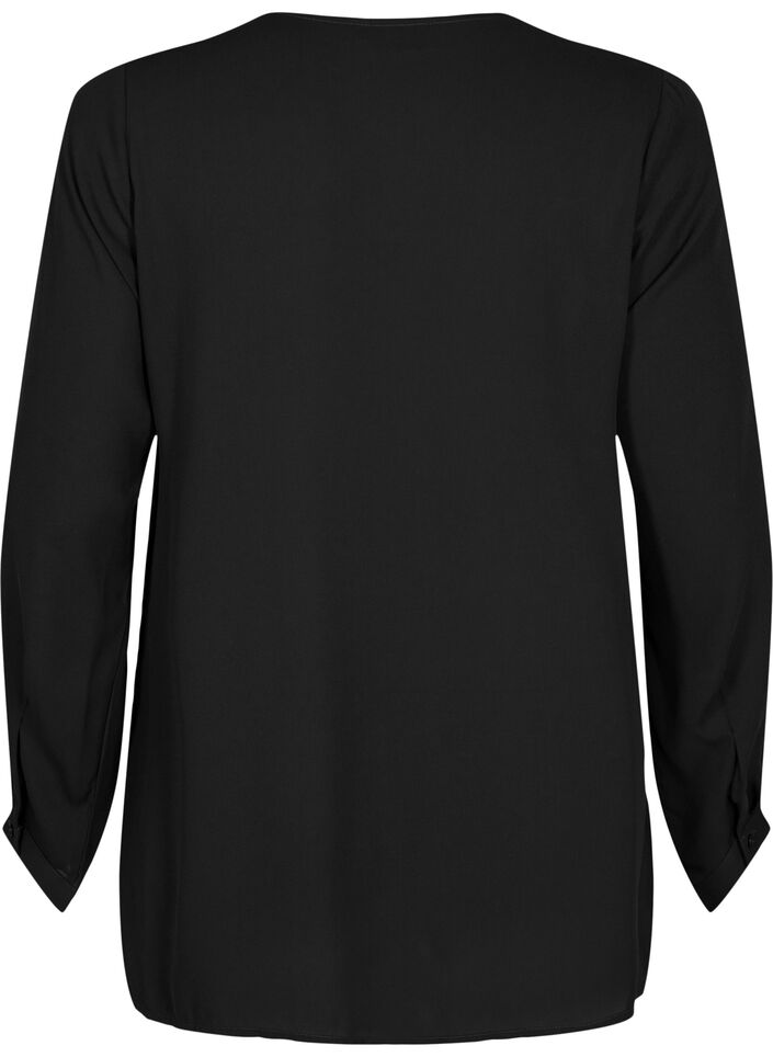 Ensfarget skjorte med V-hals, Black, Packshot image number 1