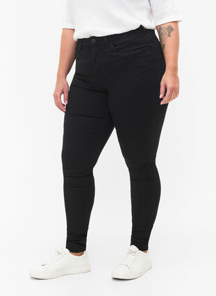 Super slim Amy jeans med høyt liv, Black, Model image number 2