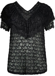 Kortermet bluse med volanger, Black
