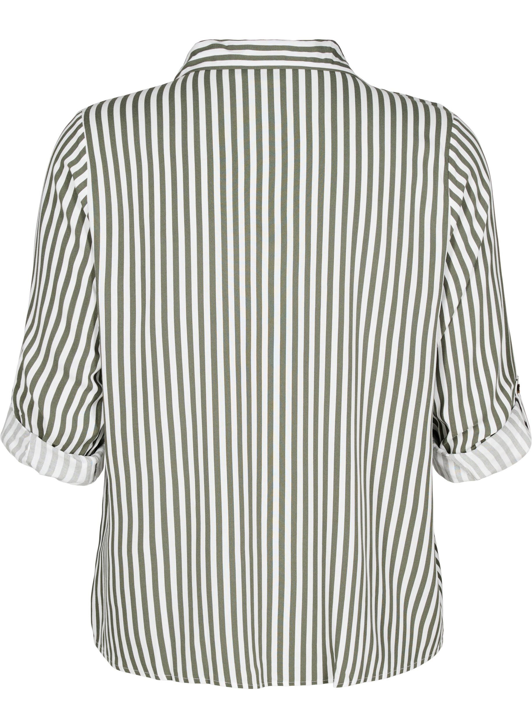 Zizzi FLASH - Stripete skjorte med oppbrettede ermer, Gr&oslash;nn, Packshot image number 1