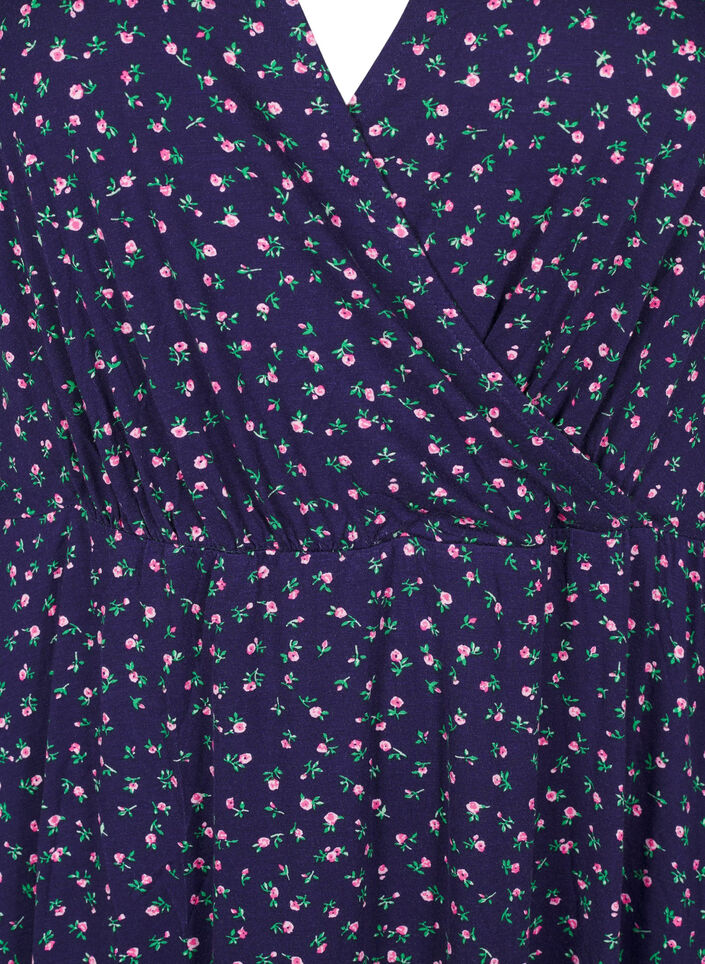 Blomstret omslagskjole med 3/4 ermer, Evening Blue Ditsy, Packshot image number 2