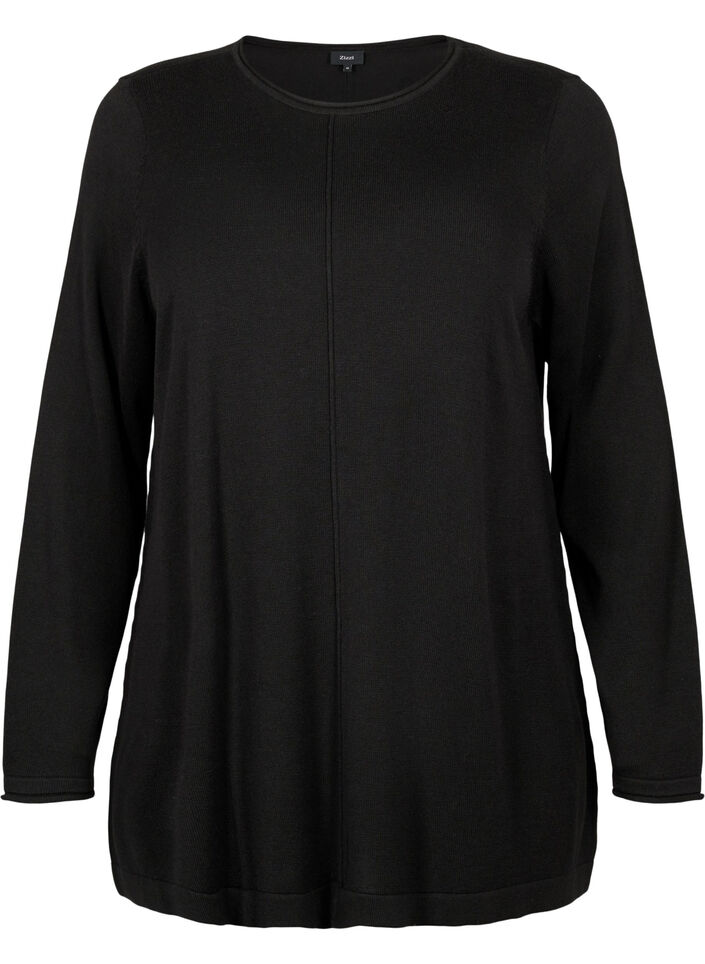 Strikket bluse i bomull og viskoseblanding, Svart, Packshot image number 0
