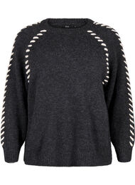Strikket bluse med dekorsømmer, Dark Grey White Mel.