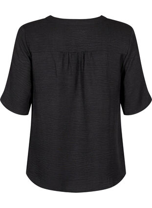 Zizzi Skjortebluse med V-hals eog korte ermer, Svart, Packshot image number 1