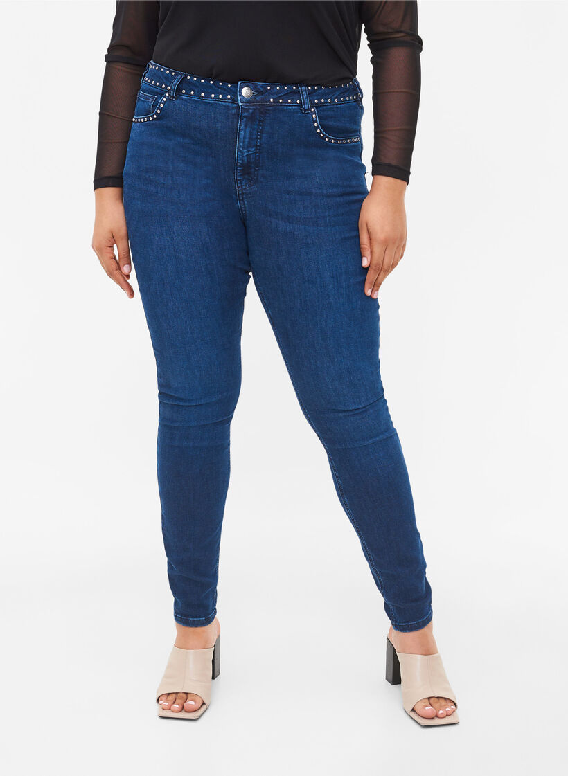 Super slim Amy jeans med nagler, Dark blue, Model image number 3