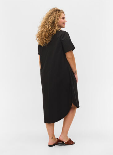 Lang bomullsskjorte med korte ermer, Black, Model image number 1