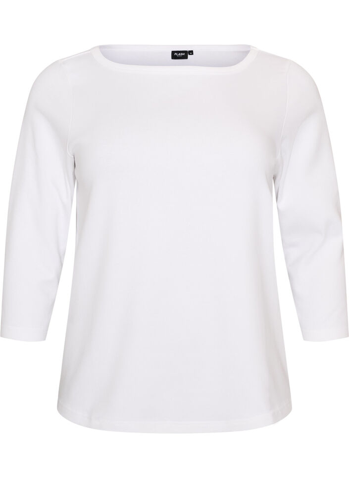 Basis-T-skjorte med b&aring;thals og 3/4-ermer, Hvit, Packshot image number 0
