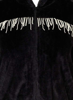 Kort jakke med imitert pels med dekorative perler, Black, Packshot image number 2