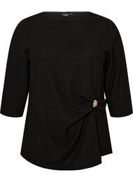 Bluse med asymmetrisk drapering og 3/4-ermer, Svart