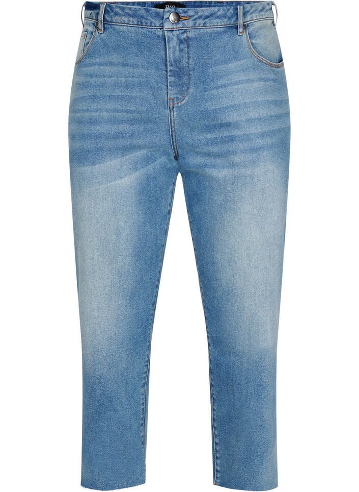 7/8-lengde jeans med rå kanter og høyt liv, Blå, Packshot image number 0