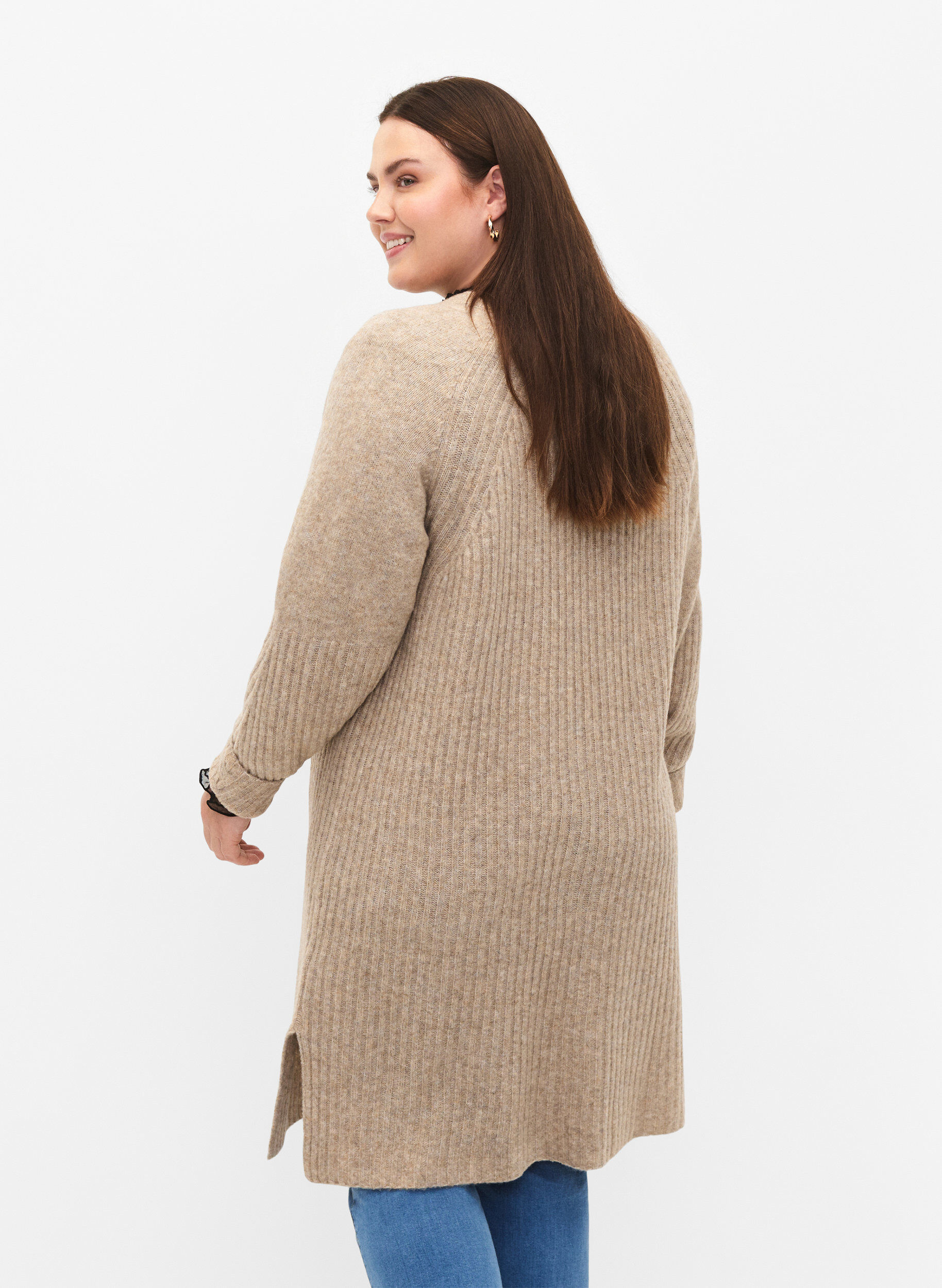 ZizziRibbestrikket kjole med splitt, Simply Taupe Mel., Model image number 1
