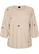Strikket bluse med hjerter og 3/4-ermer, Beige, Packshot image number 0