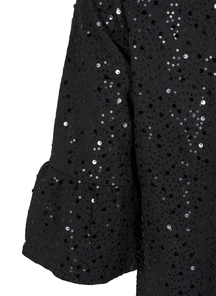 Paljettkjole med V-hals og 3/4 ermer, Black w. Bl. Sequins, Packshot image number 3