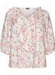 Viskose bluse med blomstertrykk og 3/4 ermer, Vanilje, Packshot image number 0
