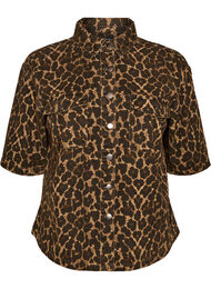 Denimskjorte med leopardm&oslash;nster og korte ermer, Brun