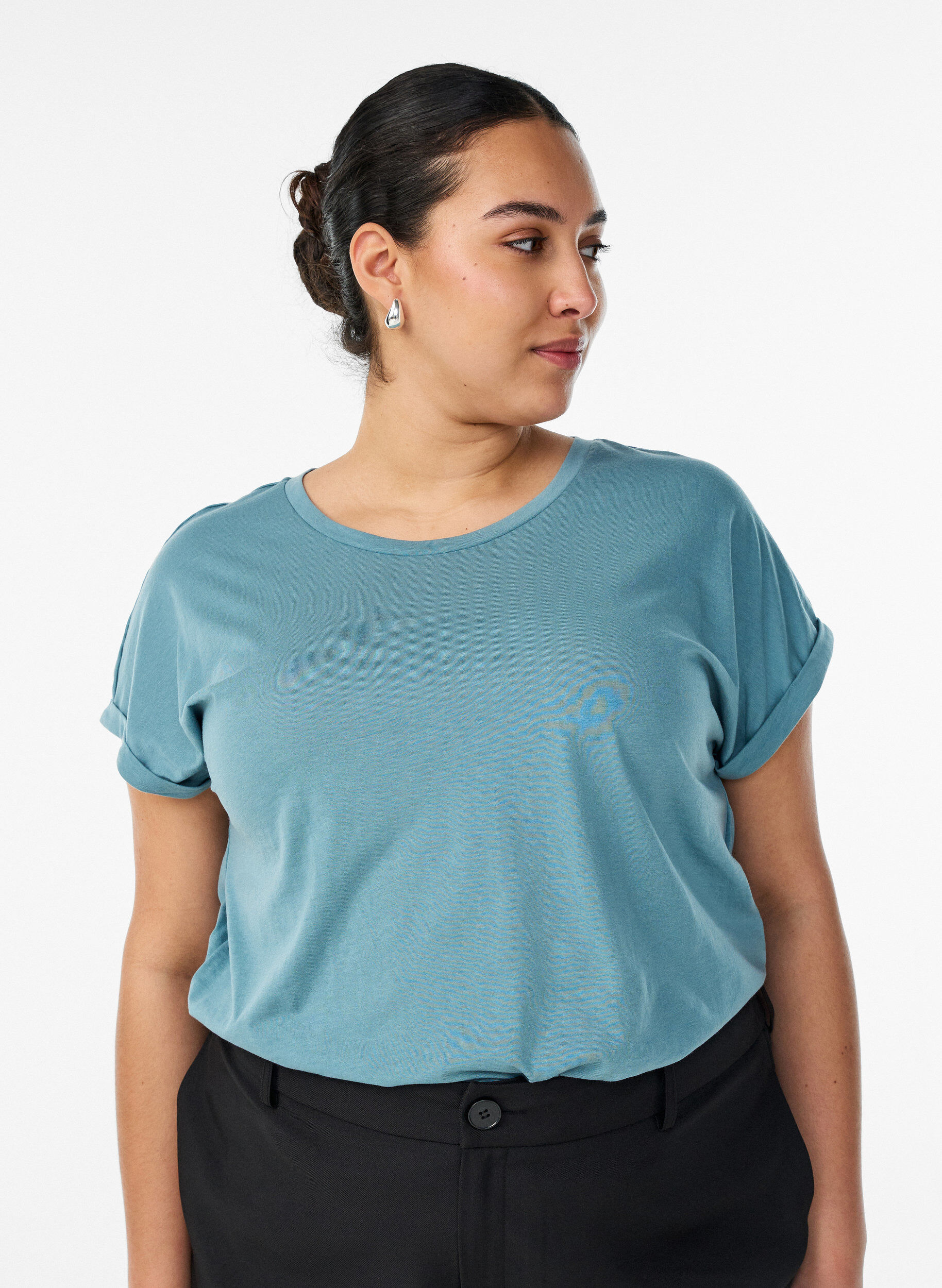 Kortermet T-skjorte i bomullsblanding, Bl&aring;, Model