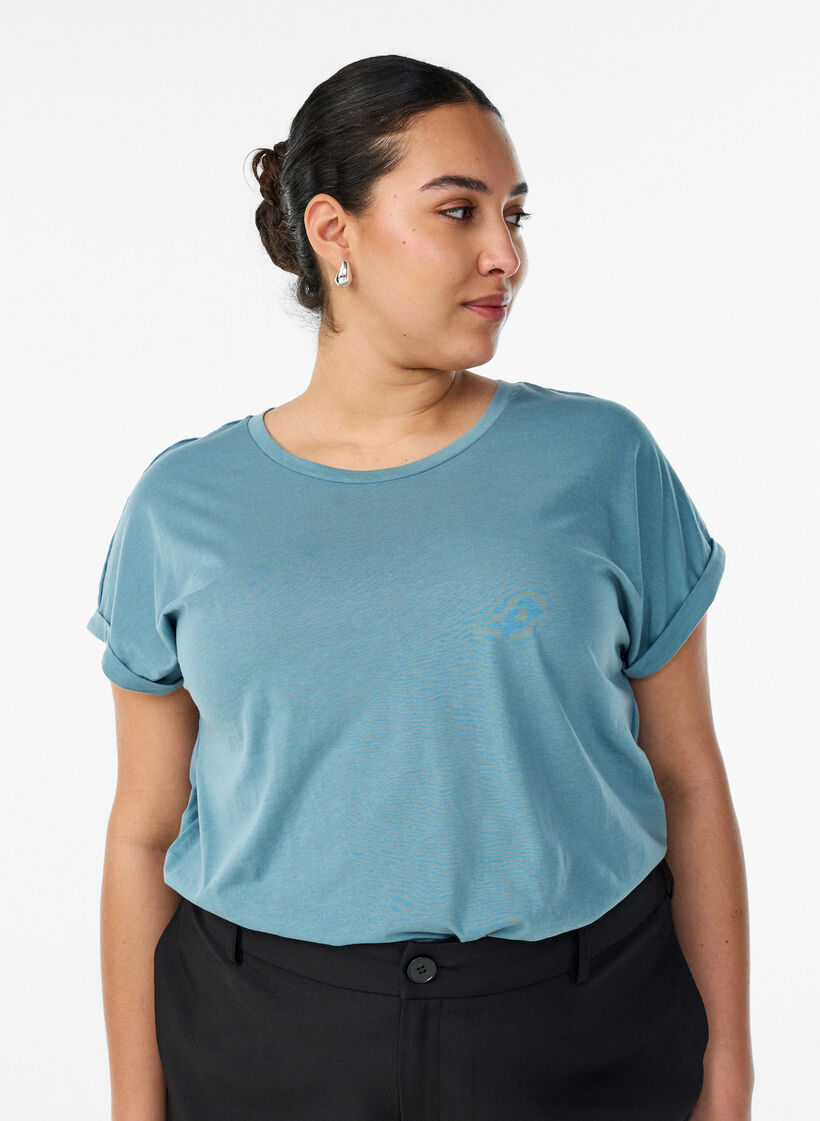 Kortermet T-skjorte i bomullsblanding, Bl&aring;, Model image number 0