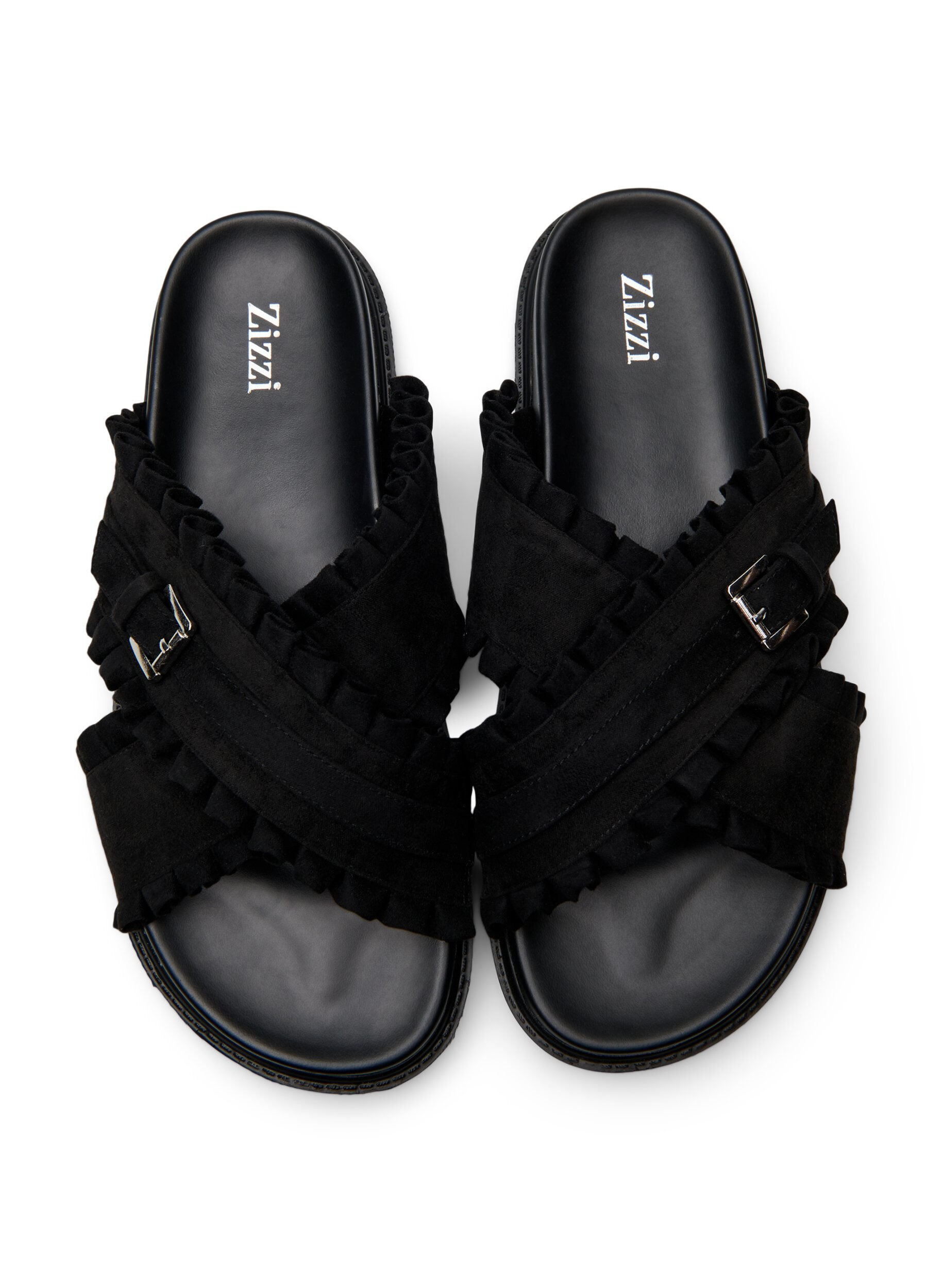 Zizzi Wide fit - Sandal med kryssede stropper og volangkanter, Svart, Packshot image number 2