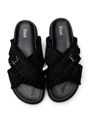 Zizzi Wide fit - Slip-on sandal med volangkanter, Svart, Packshot image number 2