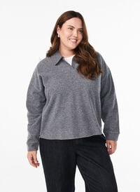 Jersey bluse med krage og V-hals, Grå Jersey bluse med krage og V-hals, Grå, Model