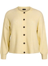 Ribbestrikket cardigan med knapper, Gul Ribbestrikket cardigan med knapper