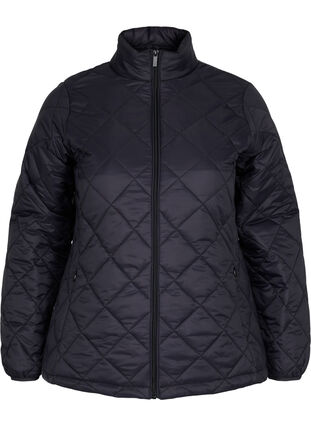 Quiltet lett jakke med glidelås og lommer, Black, Packshot image number 0