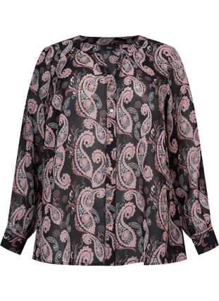 Skjorte med V-hals og mønster, Black/Beige Paisley, Packshot image number 0