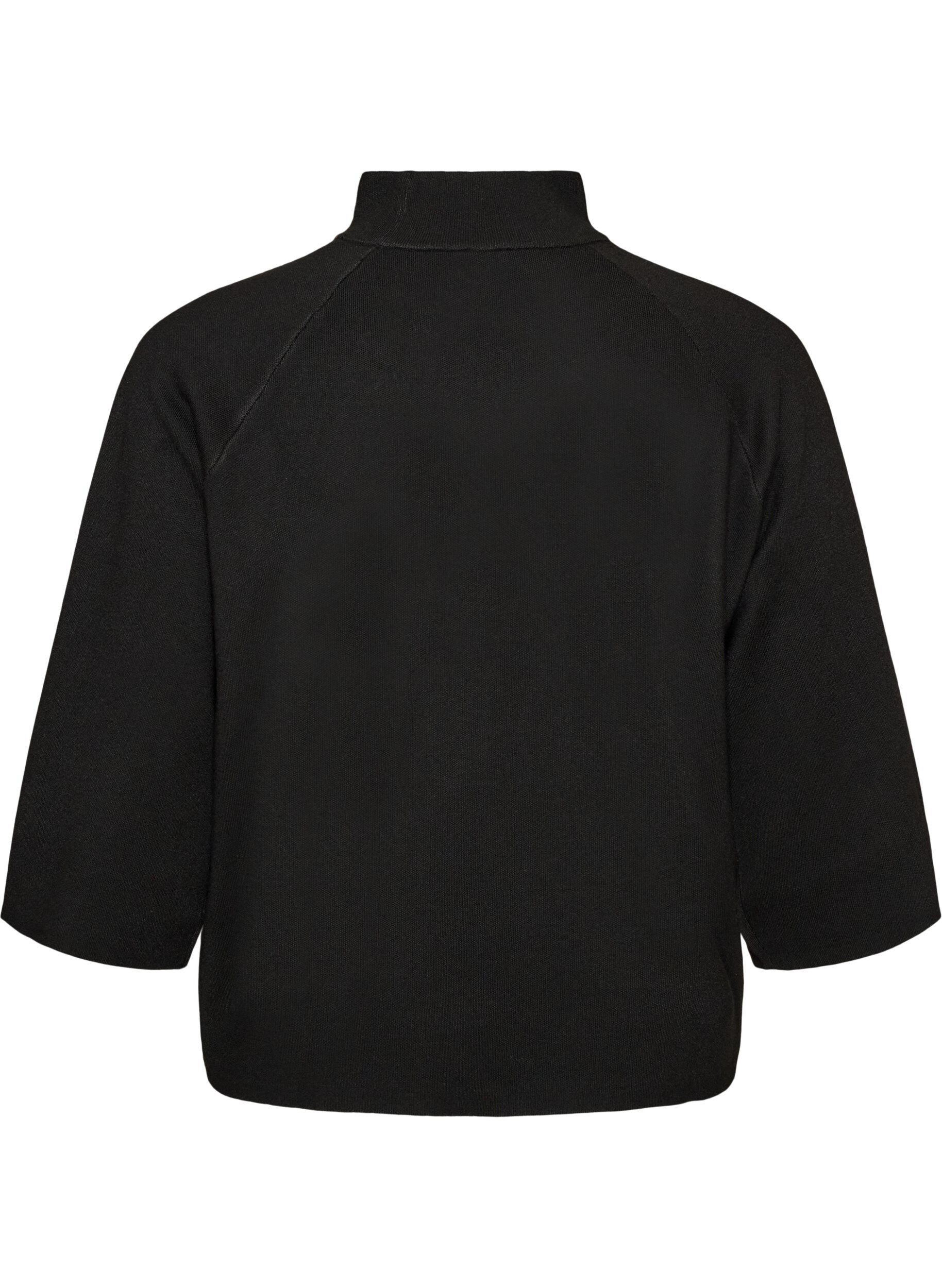 ZizziStrikkebluse i viskoseblanding med rullehals, Svart, Packshot image number 1