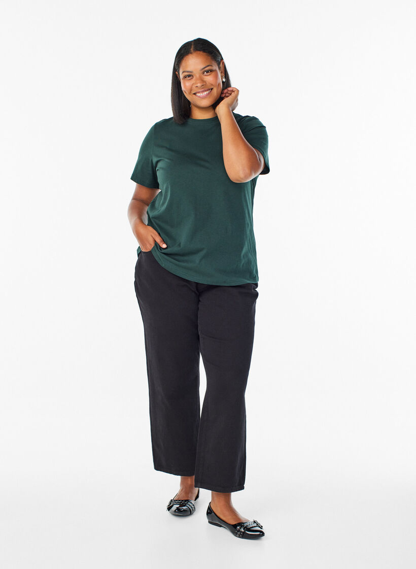 Basic T-skjorte i bomull med rund hals, Grønn, Model image number 1