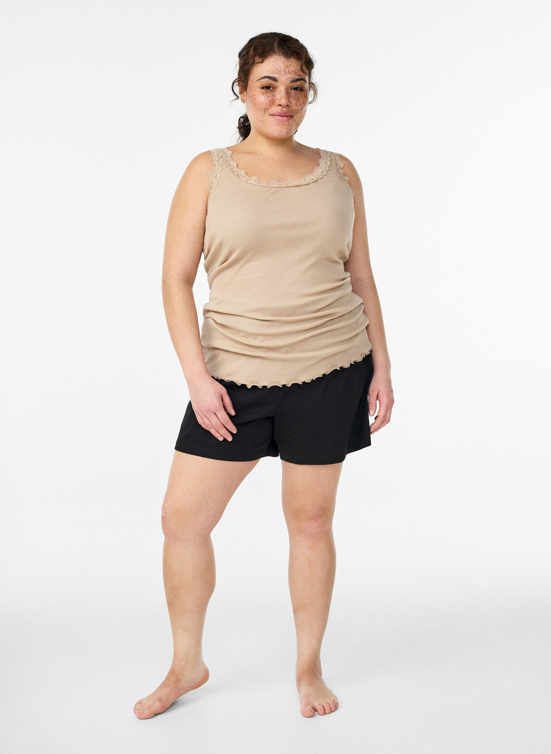 Zizzi Topp med blondekant, Beige, Model image number 1