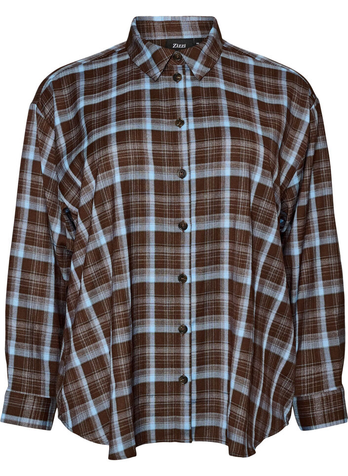 Rutete skjorte med Loose fit, Brun, Packshot image number 0