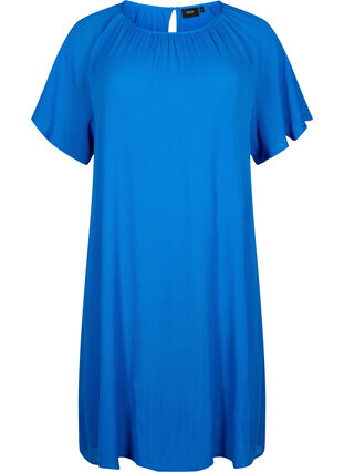 Kjole i viskose med korte ermer, Victoria blue, Packshot image number 0
