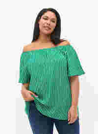 Stripete bluse av viskose med korte ermer, J.Green/White Stripe, Model