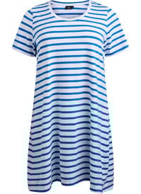 Stripete jerseykjole med korte ermer, Blå Stripete jerseykjole med korte ermer