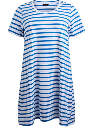 Zizzi Stripete jerseykjole med korte ermer, Blå, Packshot image number 0