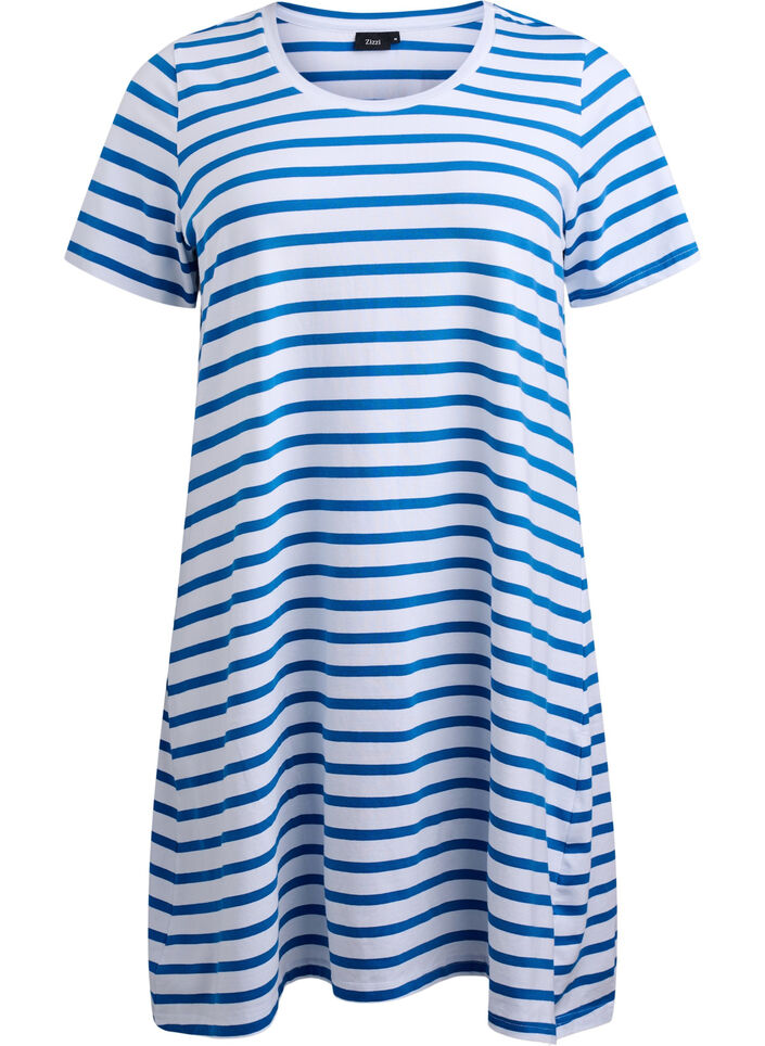 Stripete jerseykjole med korte ermer, Blå, Packshot image number 0