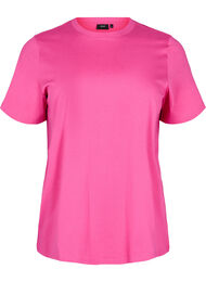 Basic T-skjorte i bomull med rund hals, Raspberry Rose
