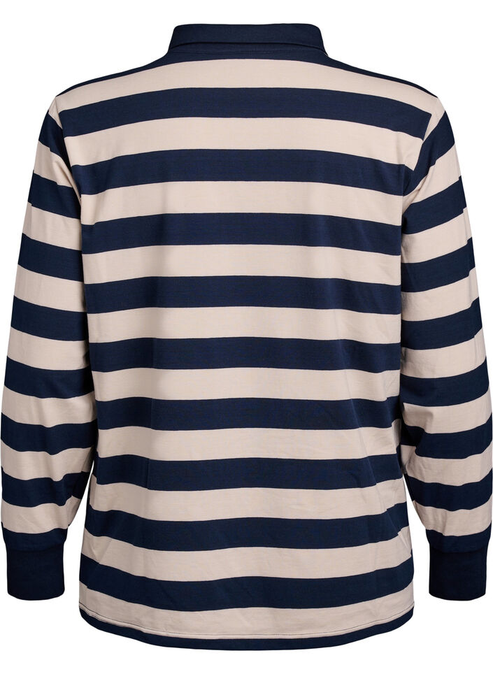 Stripete poloskjorte med frottédetaljer, Birch w. Navy, Packshot
