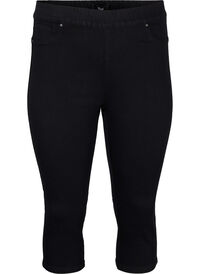 Denim-knebukser med elastisk linning, Svart Denim-knebukser med elastisk linning