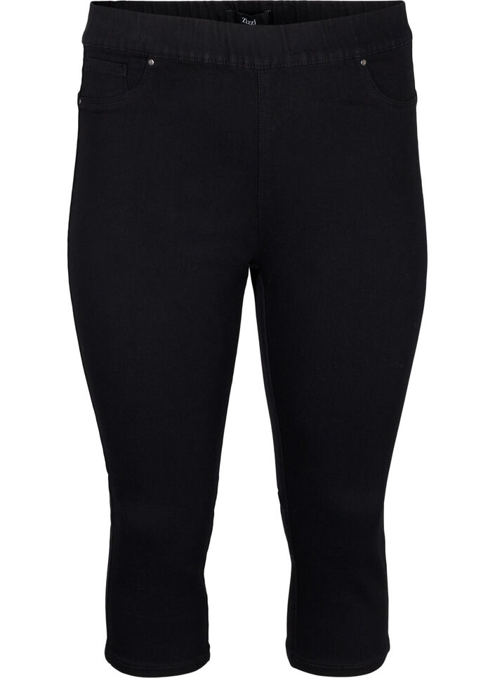 Denim-knebukser med elastisk linning, Svart, Packshot image number 0