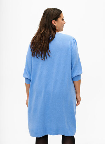 Strikket kjole med 3/4 puffermer, Blue B. /White Mel., Model image number 1