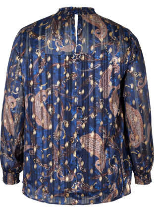 Mønstrete bluse med høy hals og smock, Paisley Foil, Packshot image number 1