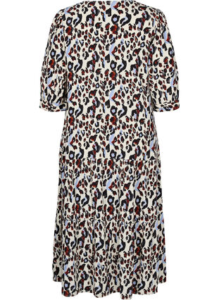 Mønstrete kjole med V-hals og 3/4-ermer, White Leo Print, Packshot image number 1