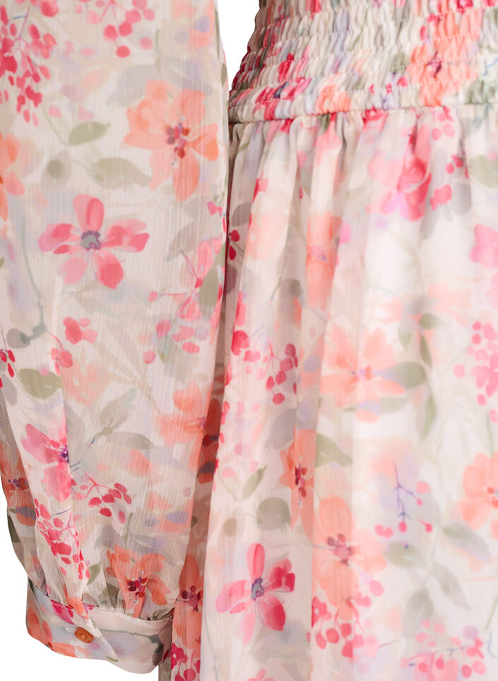 Midi kjole med blomster og omslagseffekt smock, Orange, Packshot image number 3