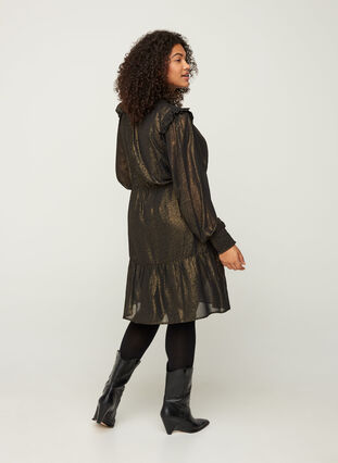 Langermet kjole med smock, Black w. Gold, Model image number 1