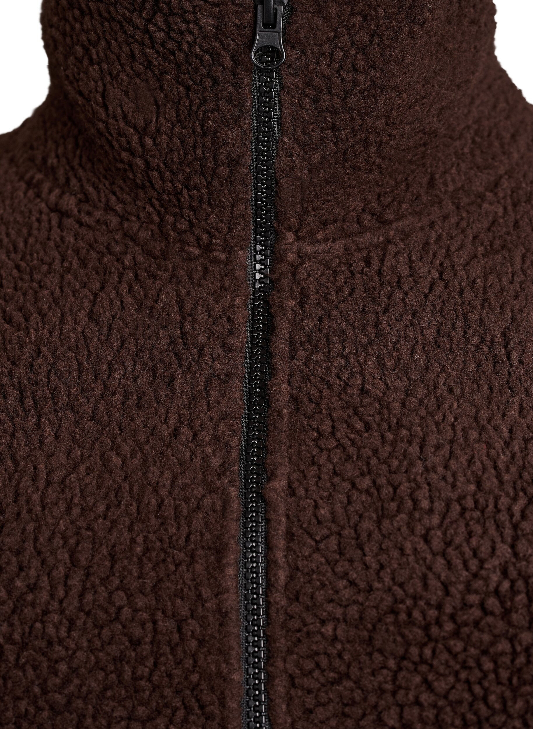 Zizzi Teddy fleece vest med glidel&aring;s og lommer, Brun, Packshot image number 2