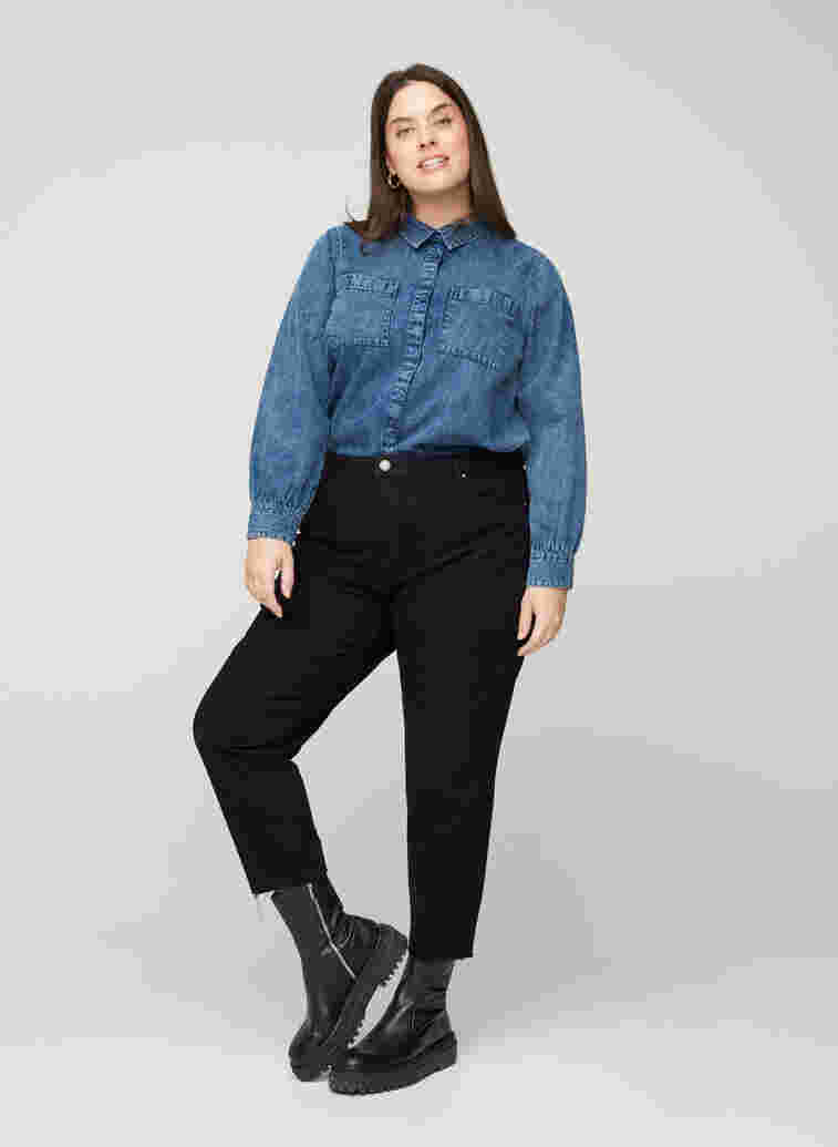 Cropped mom fit Mille jeans med en løs passform, Black, Model image number 3